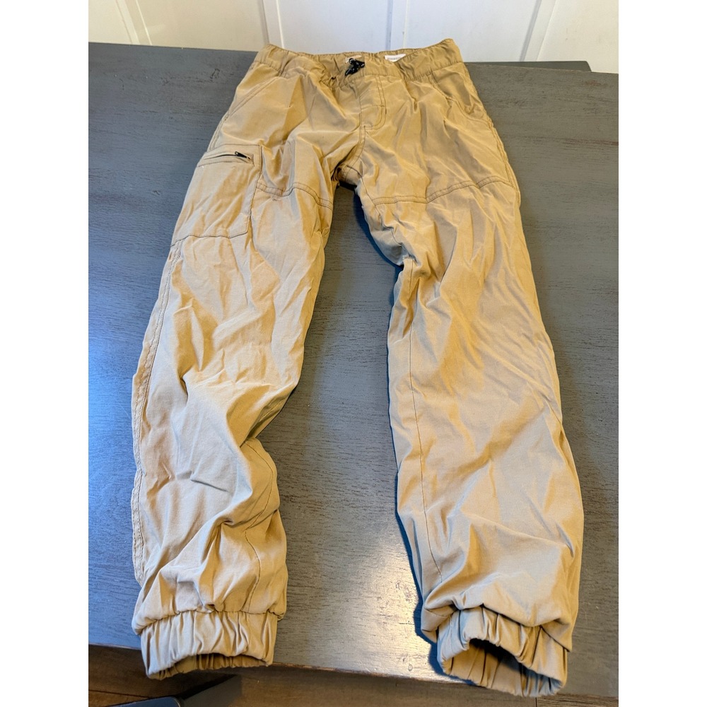 Boys Tan Nylon Cargo Jogger Pants Khaki Zipper Pocket Size L 14/16